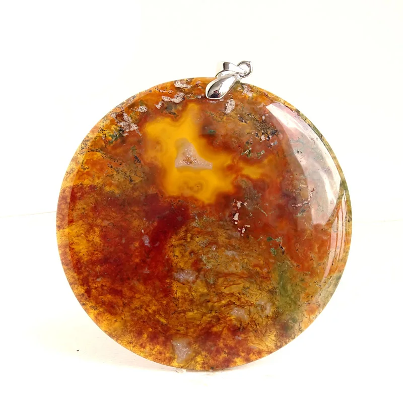 Free Shipping Fashion Jewelry Natural Dendritic Moss Agates Stone Round Pendant Necklace Timeless Gift For Girl Friend BE055H