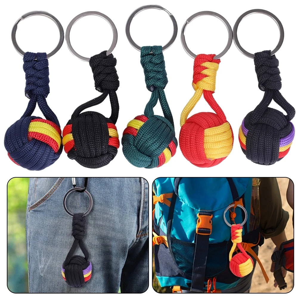 Creative Parachute Woven Rope Ball Keychain Lanyard Key Ring Monkey Fist Key Chains Outdoor Bag Hanging Decoration