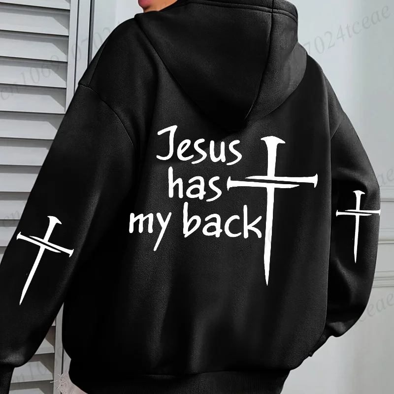 

Jesus Has My Back Printed Women's Hoodies Clothing Christian Bible Quote Sweatshirts Religion Jesus Religious Saying Hoodies