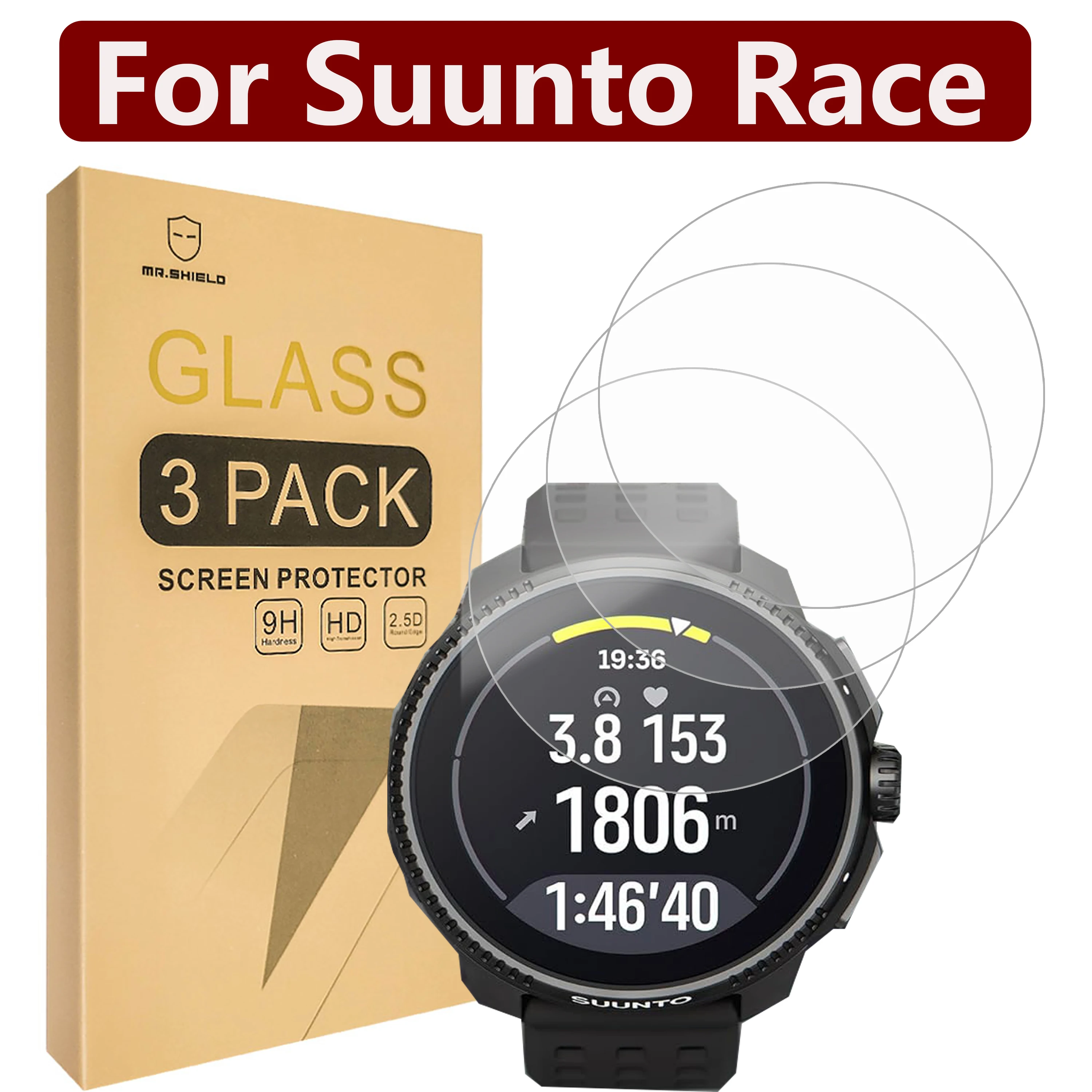 Mr.Shield Screen Protector compatible with Suunto Race [Tempered Glass] [3-PACK] [Japan Glass with 9H Hardness]