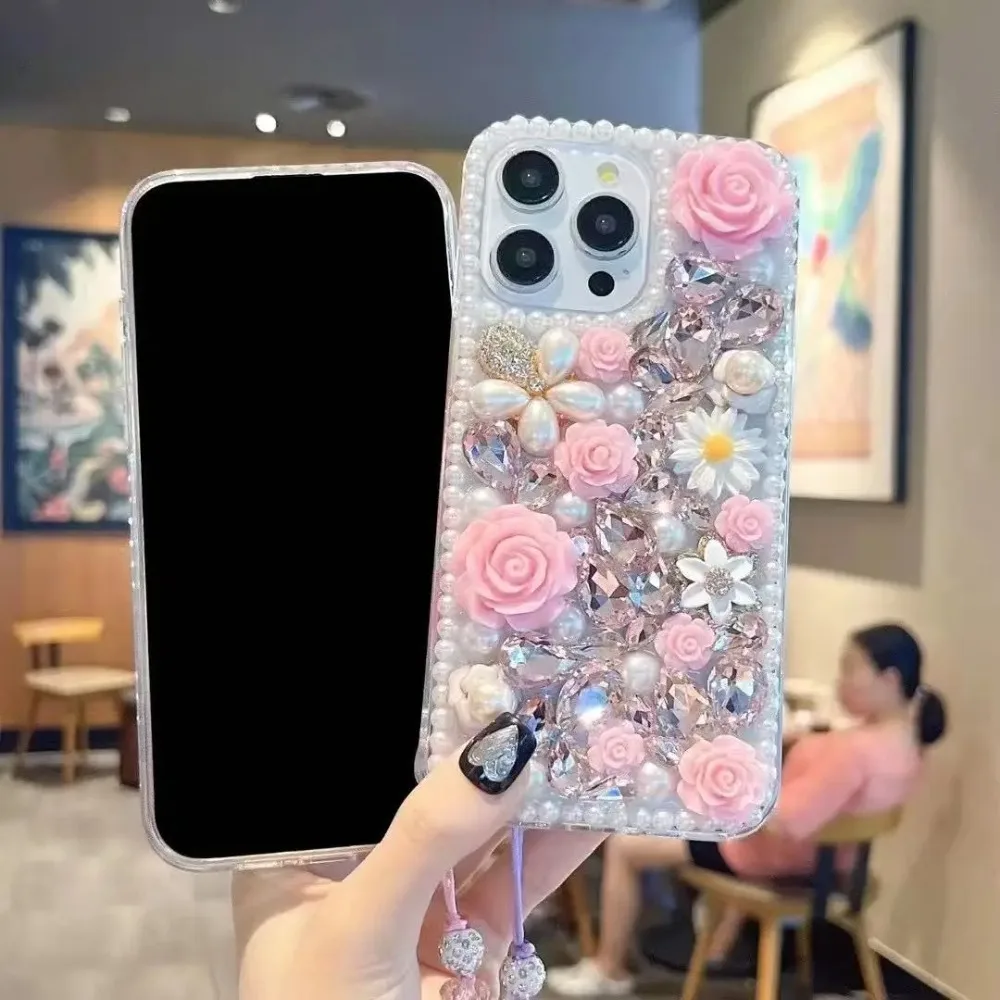 Modische Transparente 3D Diamant-Rosenblumen Handyhülle für Samsung Galaxy S25 S26 Ultra S24 FE S23 Plus S22 S21 S20 Durchsichtige Abdeckung – Detail 6