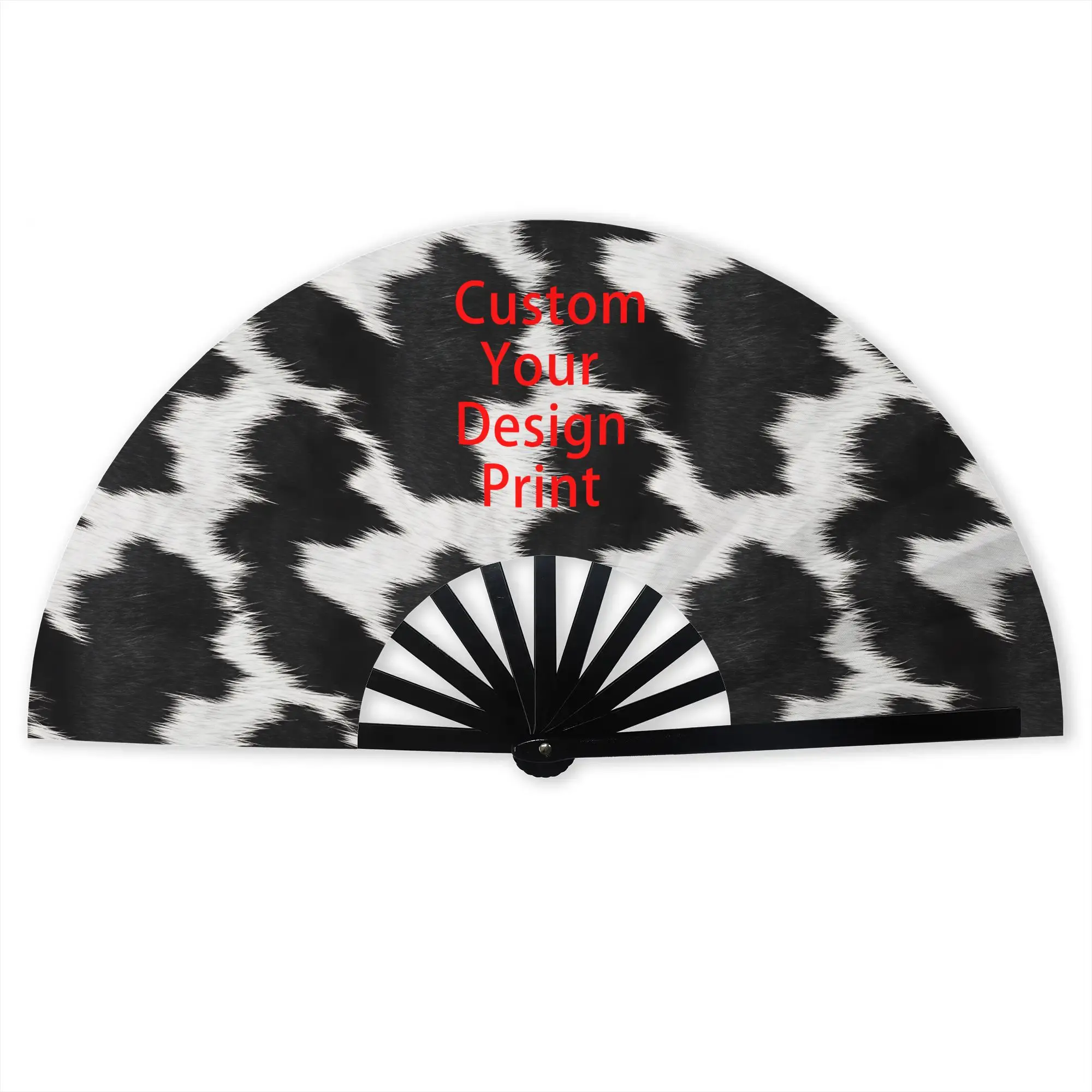Farmhouse Cowhide Pattern Folding Hand Fan  Polyester Fabric Fan Funny Summer Accessory Decorative Fans