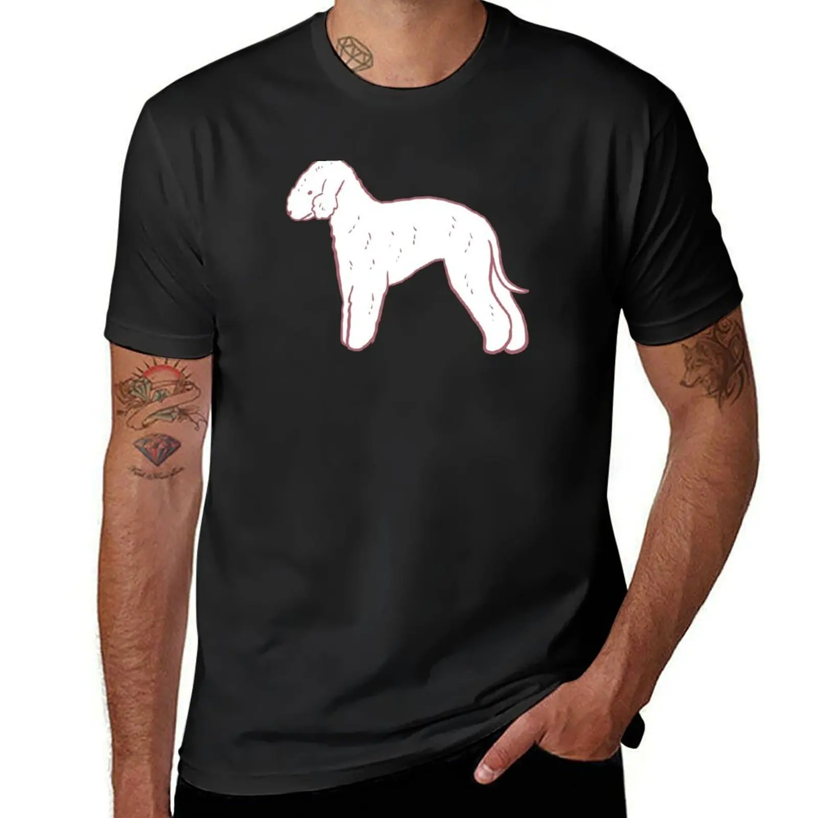 bedlington terrier dog drawing T-Shirt Blouse cute clothes sports fans anime black t shirts for men