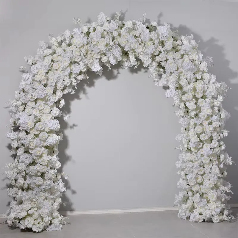 

U-Shaped 2.4*2.4 M Wedding Arch White Hydrangea Rose Cherry Floral Arrangements Flower Arch Backdrop for Wedding Decorations