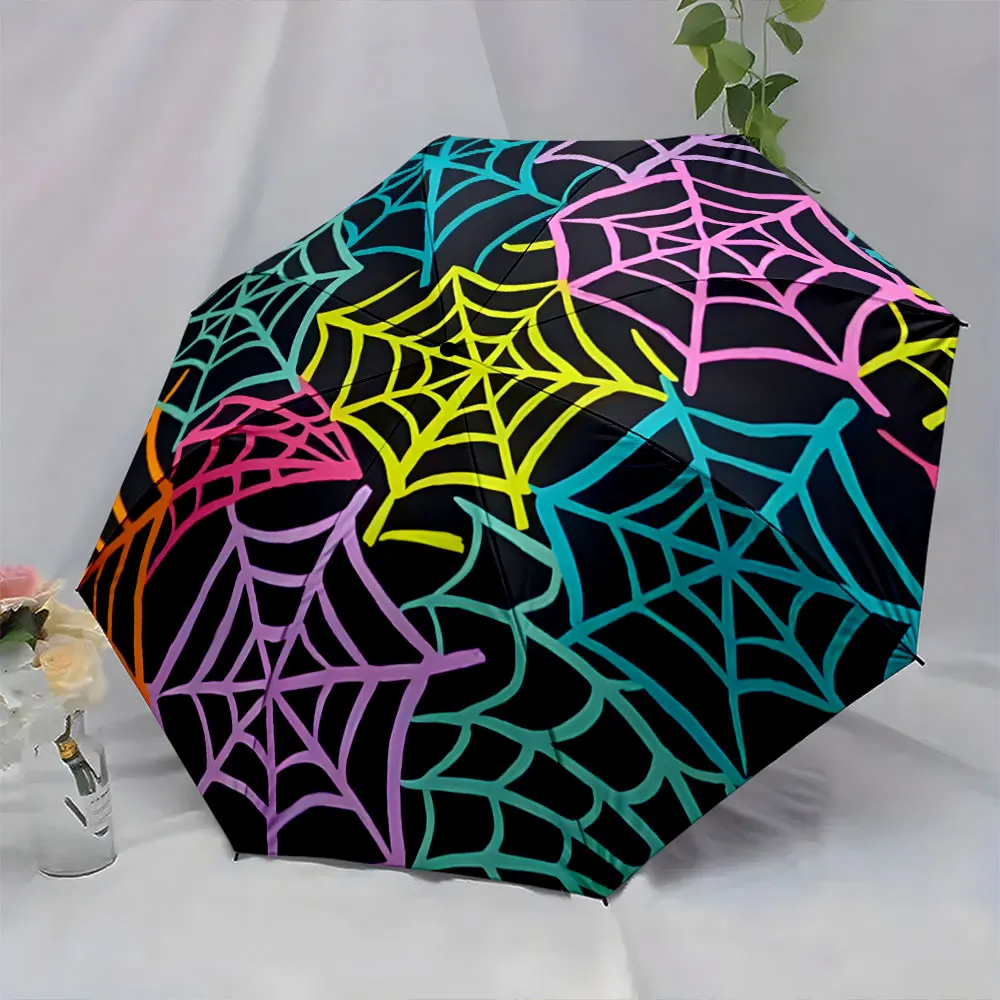 1PC Colorful Spider Web Design on Umbrella Print 8 Iron Ribs Folding Umbrella Auto-Open Fashion Sunshade