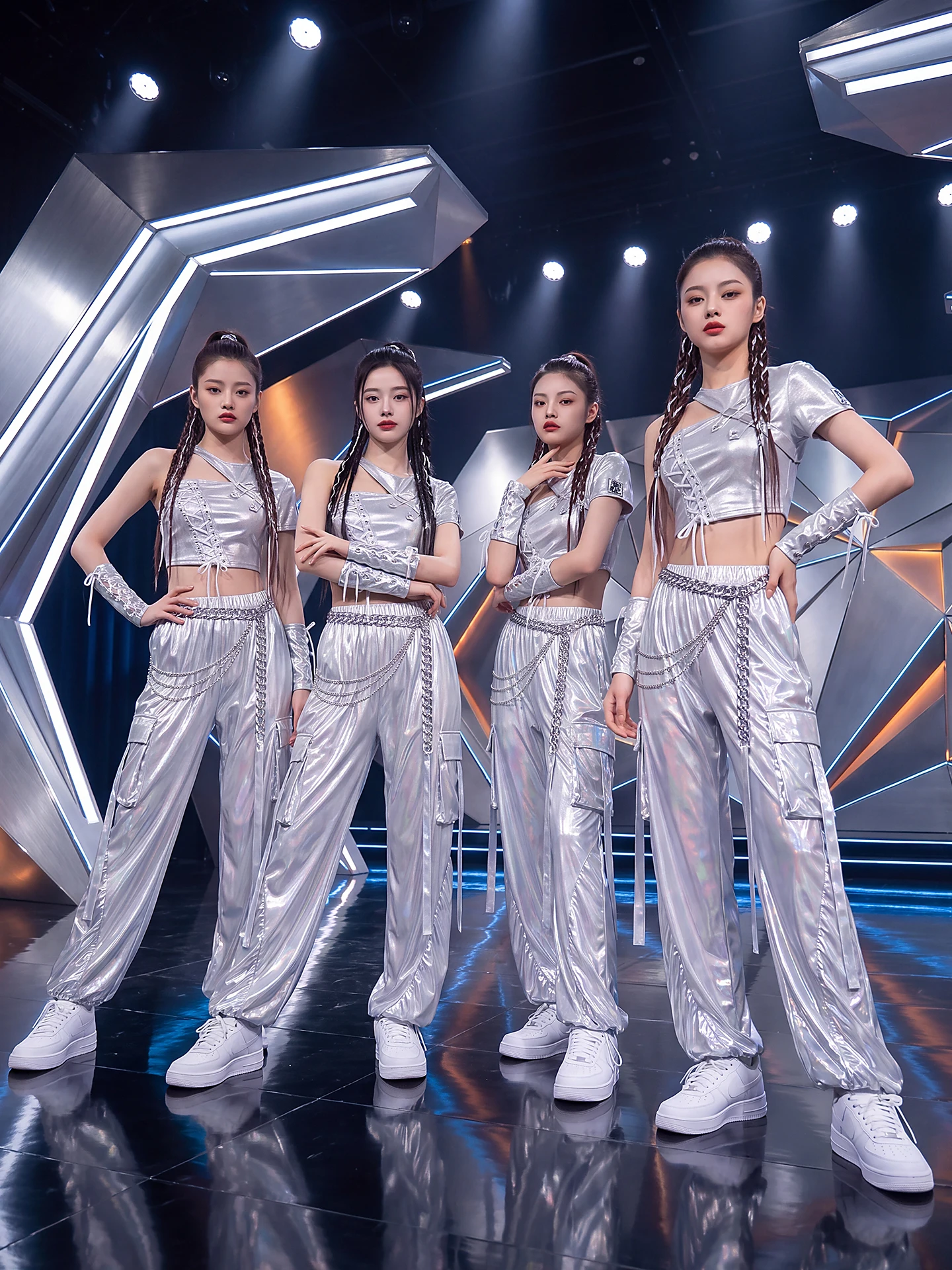 Sexy Silver Jazz Dance Performance Costume Korean Style Female Group Stage Outfit Divided Hammy Women's Dancewear Vintage Touch