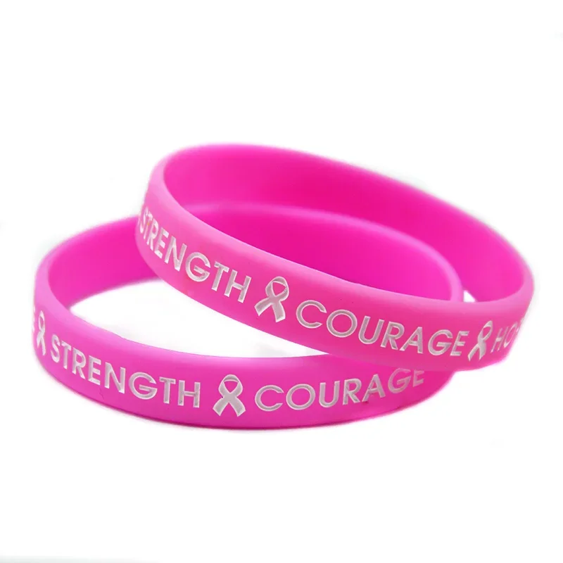 

50 Pcs Hope Strength Courage Silicone Bracelet Motivational Bangle Adult Size Pink