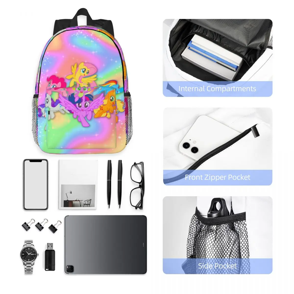 Mochila compacta My Little Pony de 15 polegadas – bolsa leve e elegante, perfeita para estudantes e viajantes