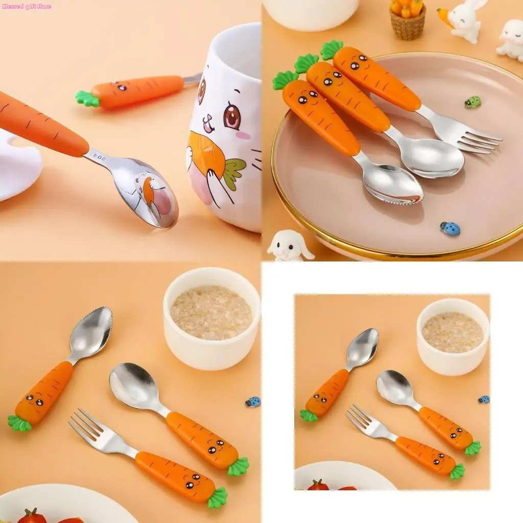 

D0JC Baby Spoon Kids Fork Feeding Spoon Toddler Cutlery Eat Training Dinnerware