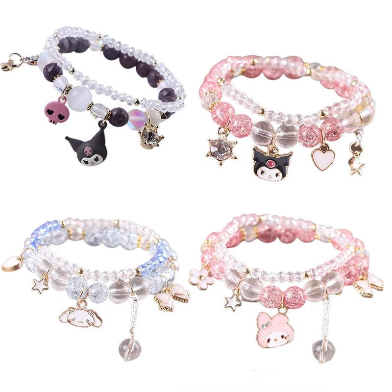 Cute Rose Japanese Korean Style Crystal Bracelets For Women Elastic Bracelet Female Sweet Girlfriend Jewelry For Women Gift