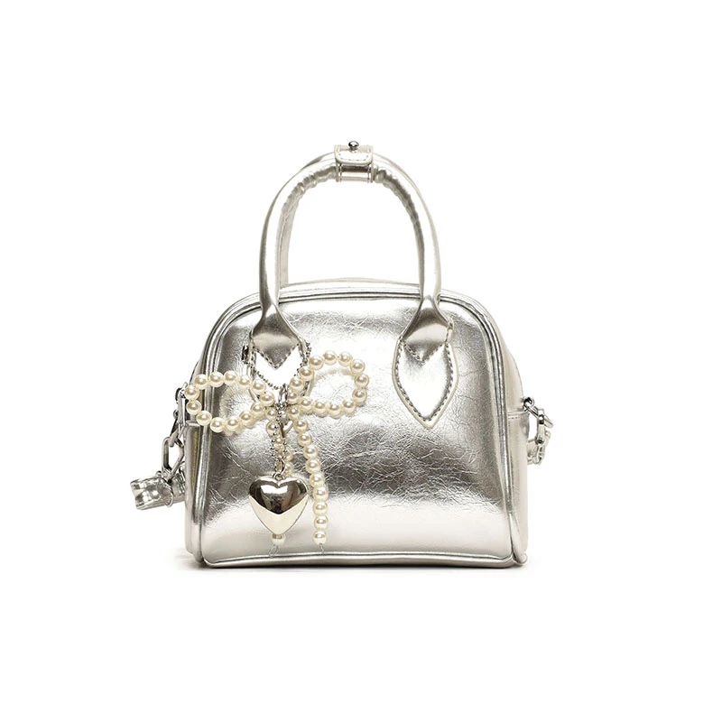 Design Mini PU Leather Short Handle Shoulder Bag For Women 2024 Korean Fashion Handbags Females Simple Silver Crossbody Bags