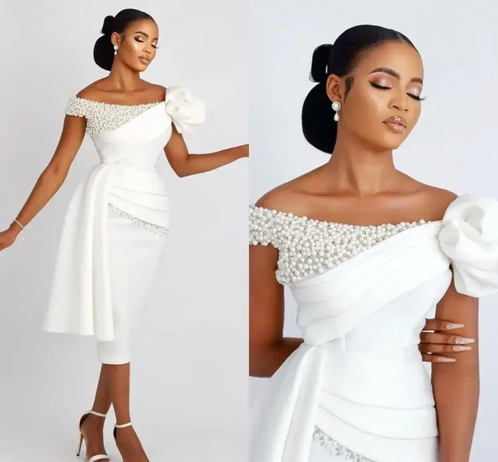 맞춤형 고품질 헤비 펄 비즈 웨딩 드레스 베스티도 노이바 숏 루치드 새틴 쉬스 브라이덜 가운