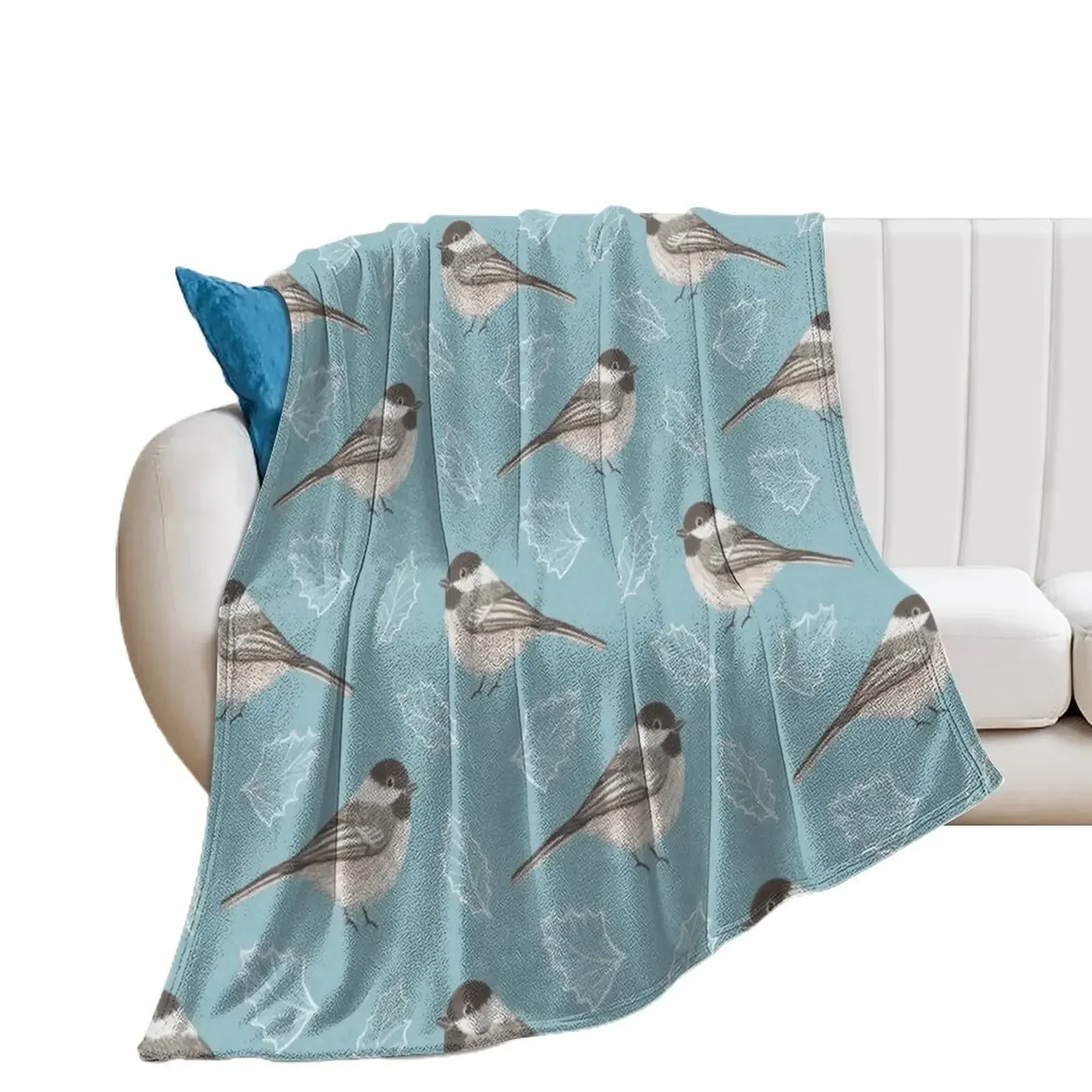 

Chickadees and Frosted Leaves Throw Blanket Hairy Sofa Blankets