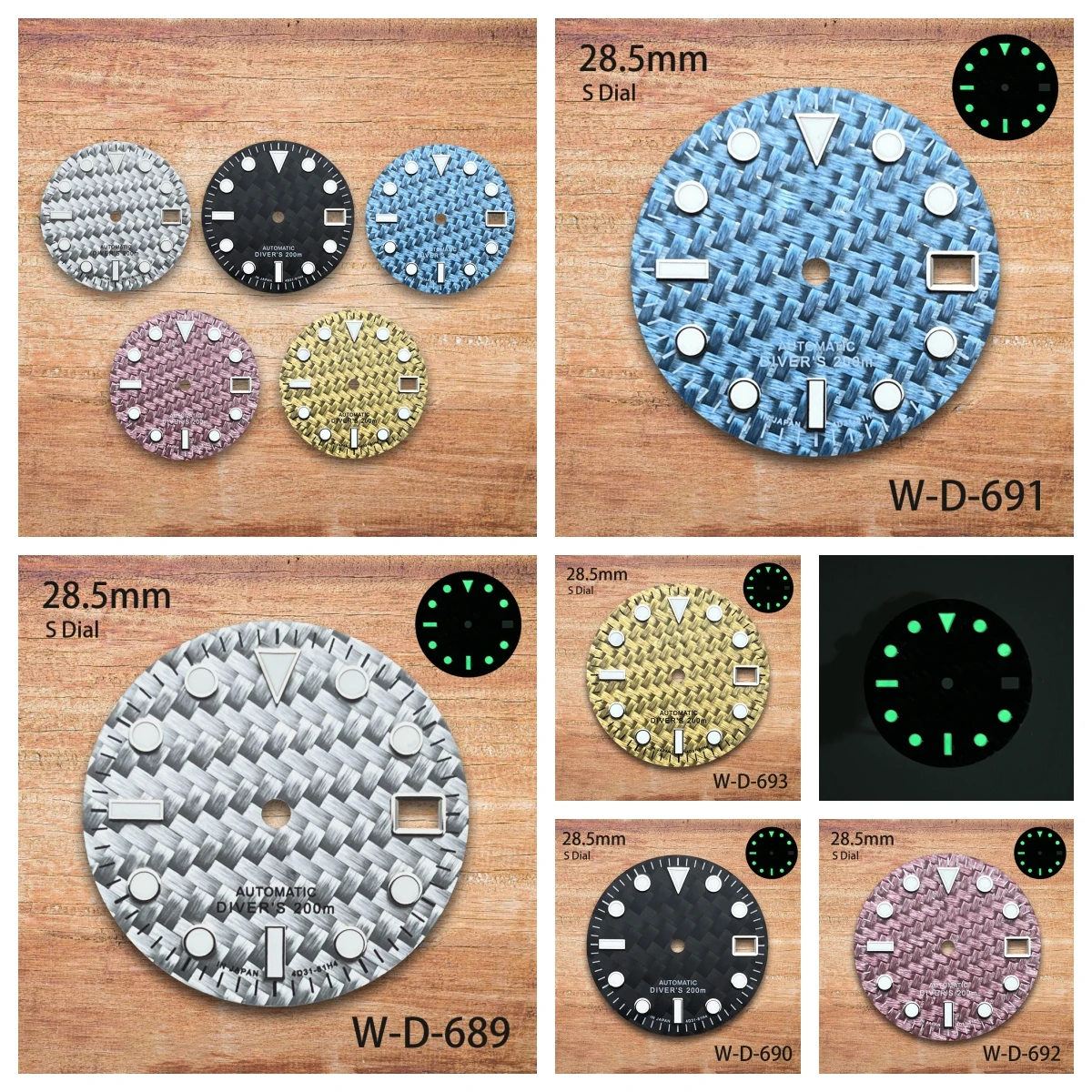 28.5mm S Logo Carbon Fiber Dial Fit NH35/NH36/4R/7S Movement Green Luminous Diving High-Quality Watch Modification Accessories