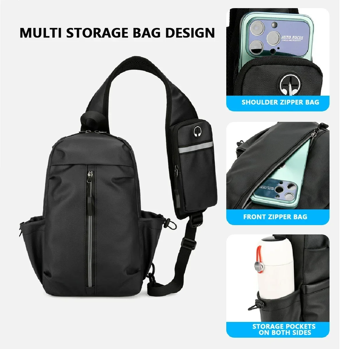 Casual men's waterproof chest bag, men's and women's crossbody bag, multifunctional mini belt sling bag men