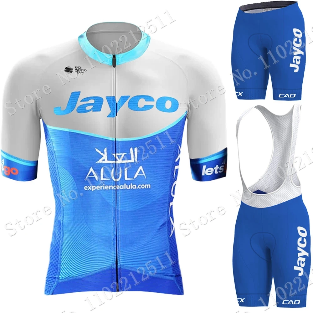 طقم جيرسي لركوب الدراجات من Team Jayco Alula 2023 بأكمام قصيرة أزرق للرجال ملابس لركوب الدراجات على الطريق قمصان ملائمة للدراجة مريلة قصيرة