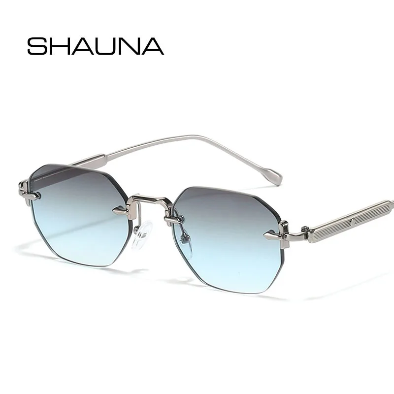 SHAUNA Fashion Metal Luxury Eyeglasses Rimless Polygon Ocean Colour Sunglasses UV400