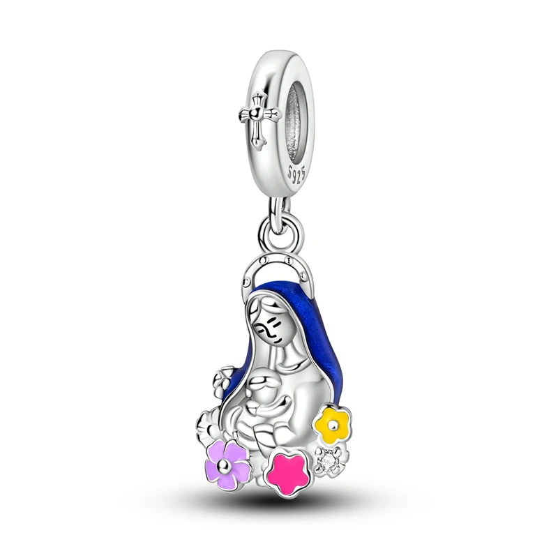 925 Sterling Silver Virgin Mary Holding Baby Charms Pendant Fit Original Bracelet DIY Women Birthday Jewelry Gift