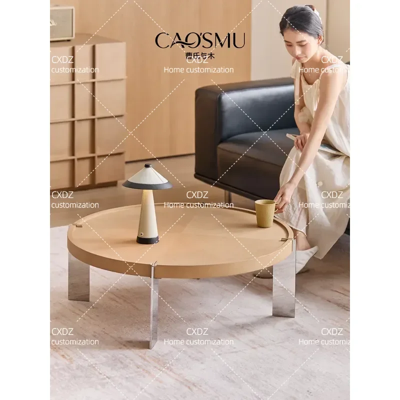 Minimalist Solid Wood Round Coffee Table Living Room Sofa Side Table Log Color Small End Table Home Furniture