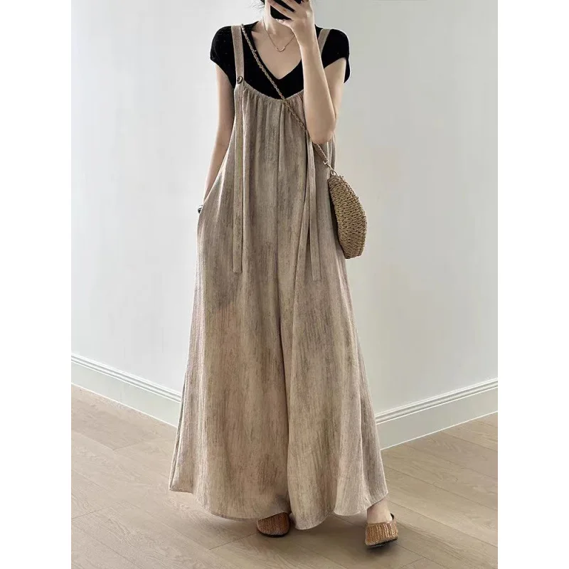 

2026 Summer Cotton and Linen Overalls Women's Summer New Drape Loose Casual Wide-leg One-piece Long Pants