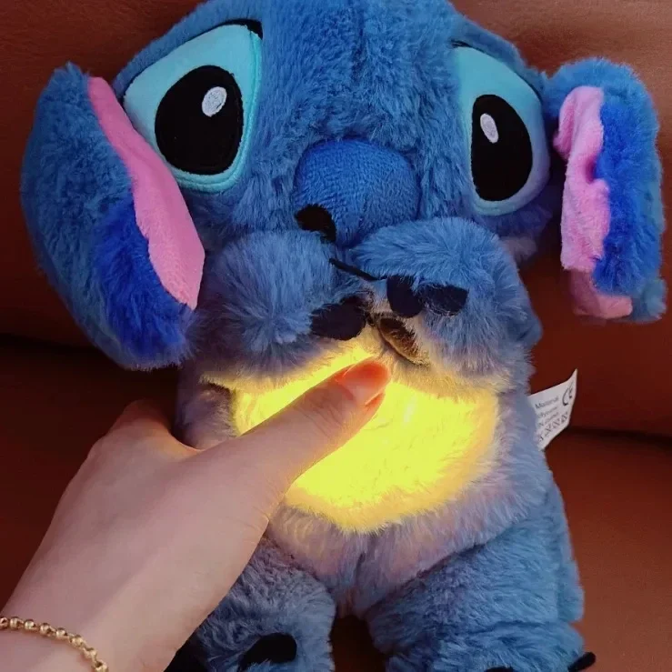 Kawaii Stitch Pluche Pop Baby Slapende Metgezel Geluid Rustgevende Muzikale Kawaii Met Airbag En Lichte Pop Ademhaling Speelgoed Geschenken