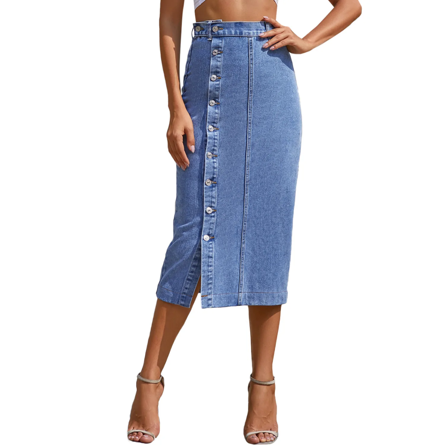 Retro High Waist Long Summer Denim Skirt for Girls A-Line Silhouette  Color Pure Aesthetic Long Skirts for Women