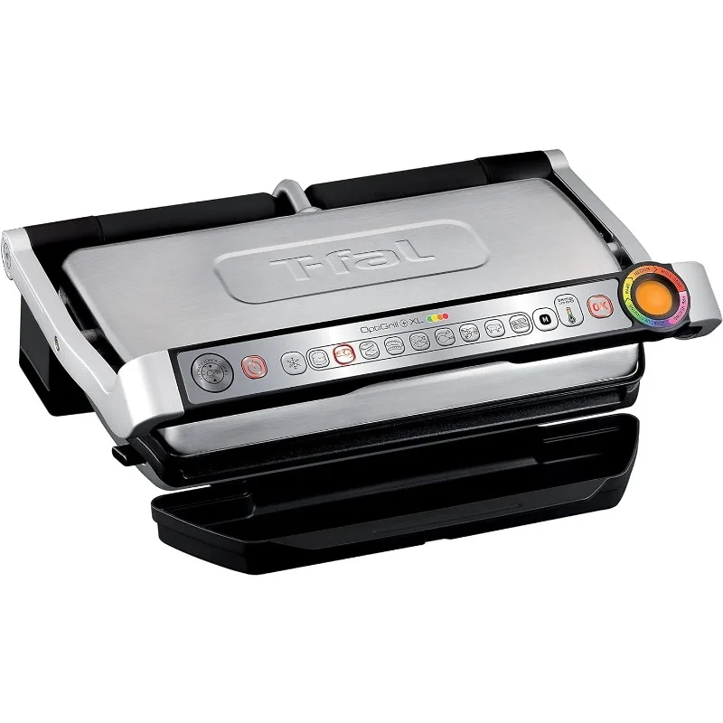 

T-Fal OptiGrill Stainless Steel XL Electric Grill 6 Servings 9 Intelligent Automatic Cooking Modes 1800 Watts Nonstick Removable