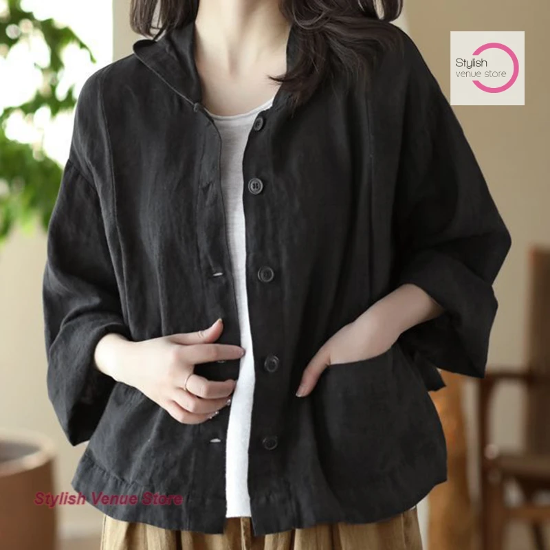 

Korean-style retro cotton and linen cardigan women's spring and autumn new loose thin casual hooded long sleeves and short coats