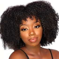 Afro Kinky Curly Human Hair Wigs With Bangs For Black Women 100% Human Hair Wig Tanie malezyjskie peruki z włosów ludzkich wykonane maszynowo