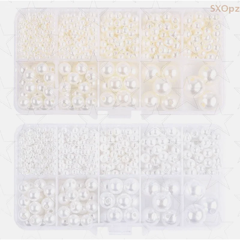 800 Stück 3–14 mm Perlen mit Loch für Schmuckherstellung, runde Perlen, DIY-Set für Armbänder, Ohrringe, Halsketten, Fußkettchen