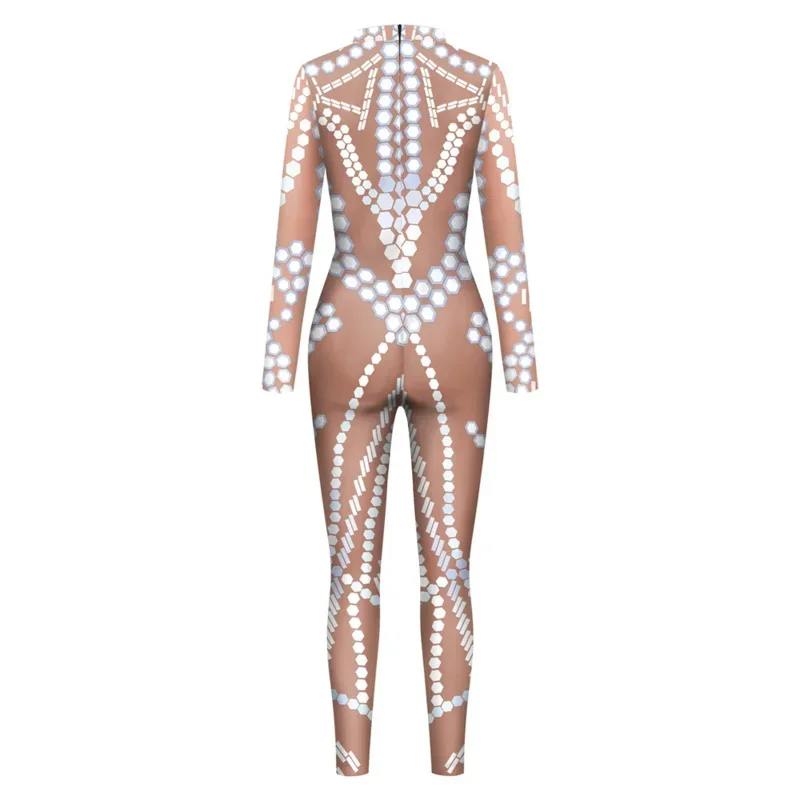 Fccexio-女性のためのセクシーなスパンコールジャンプスーツ,きらびやかなパターン,3Dプリント,スリム,カーニバルコスチューム,派手なボディスーツ,パーティーロンパース,2023