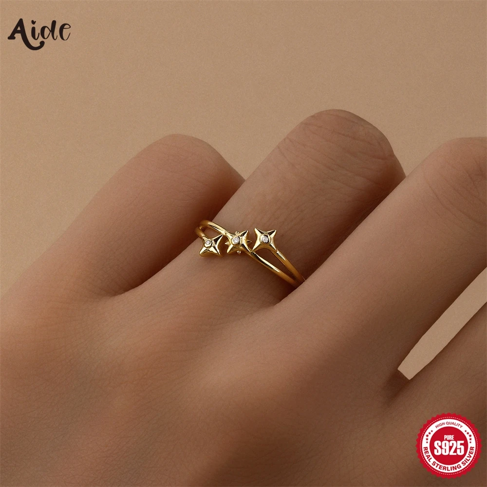 

Aide 925 Sterling Silver Three Star Rings Boho Minimalist Band Ring Fashion Kpop Jewelry Birthday New Year Gift for Lover Friend