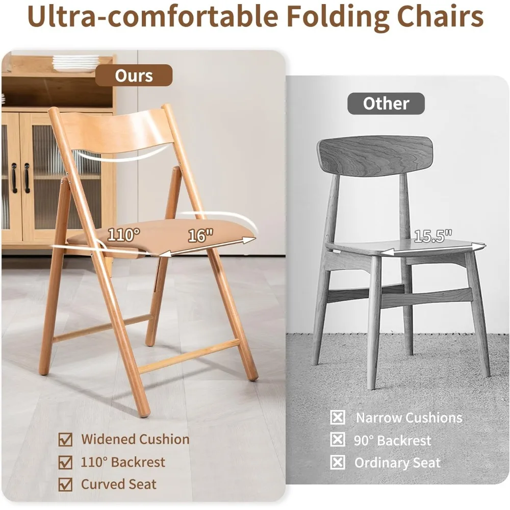 Padded Folding Chairs with Faux Leather Cushion, 2 Pack, Portable and Assembled, Durable for Home and Outdoor Use