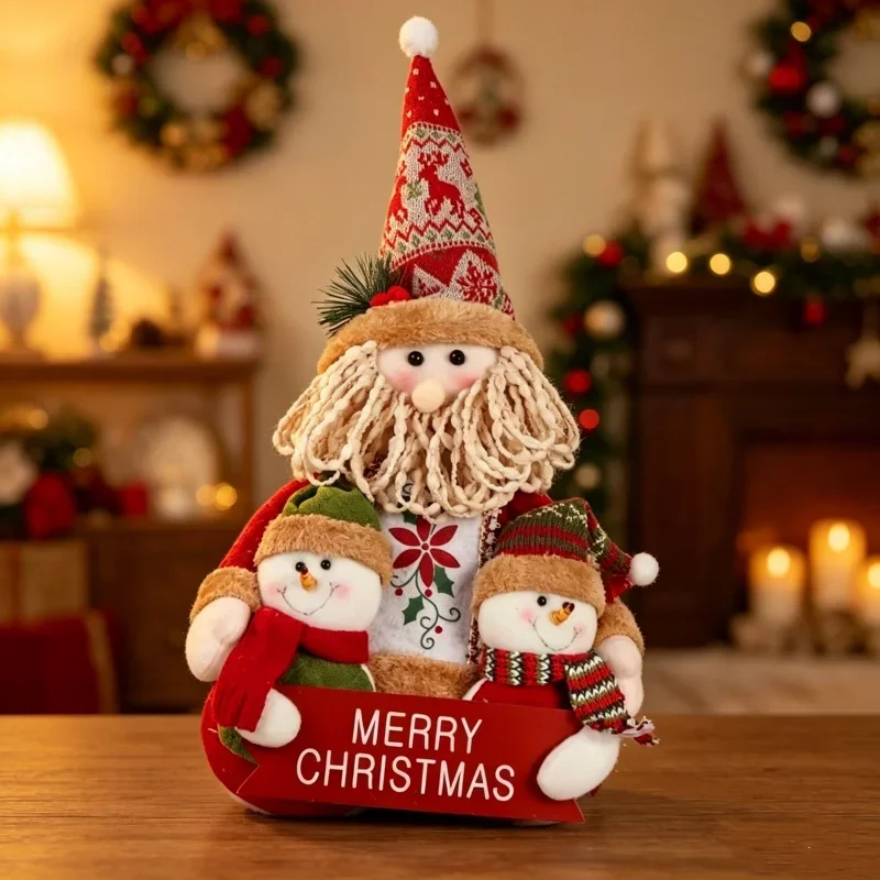 

Printed Short Plush Xmas Doll Santa Snowman Figurine for Christmas Tree Decor Household Room Layout Holiday Present Accessories