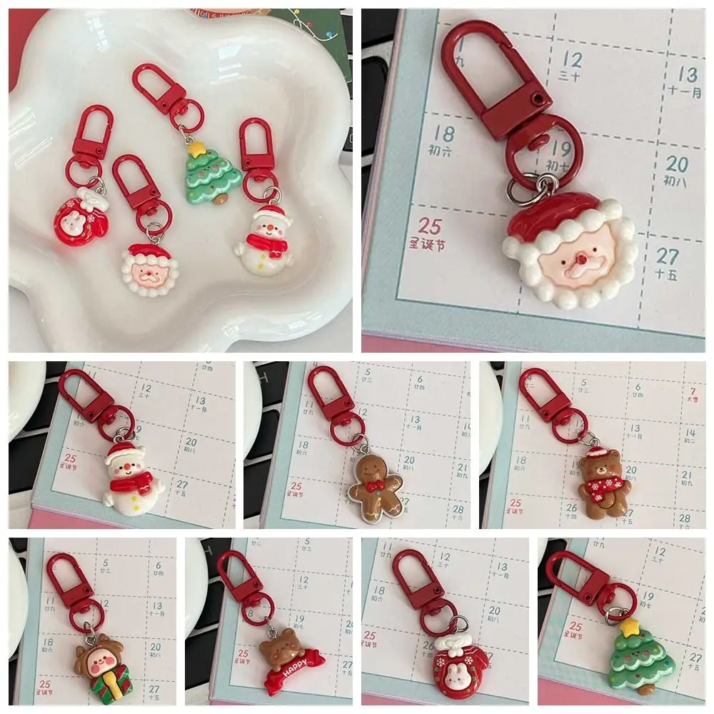 Gingerbread Man Xmas Santa Claus Pendant Snowman Backpack Charms Christmas Resin Key Chain Korean Style Elk DIY Chain Pendant