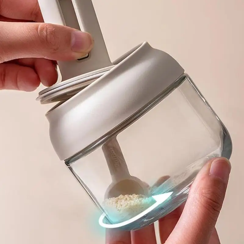  Pack of 2 Durable Spices Storage Jars Retractable Spoon Glass Kitchen Container