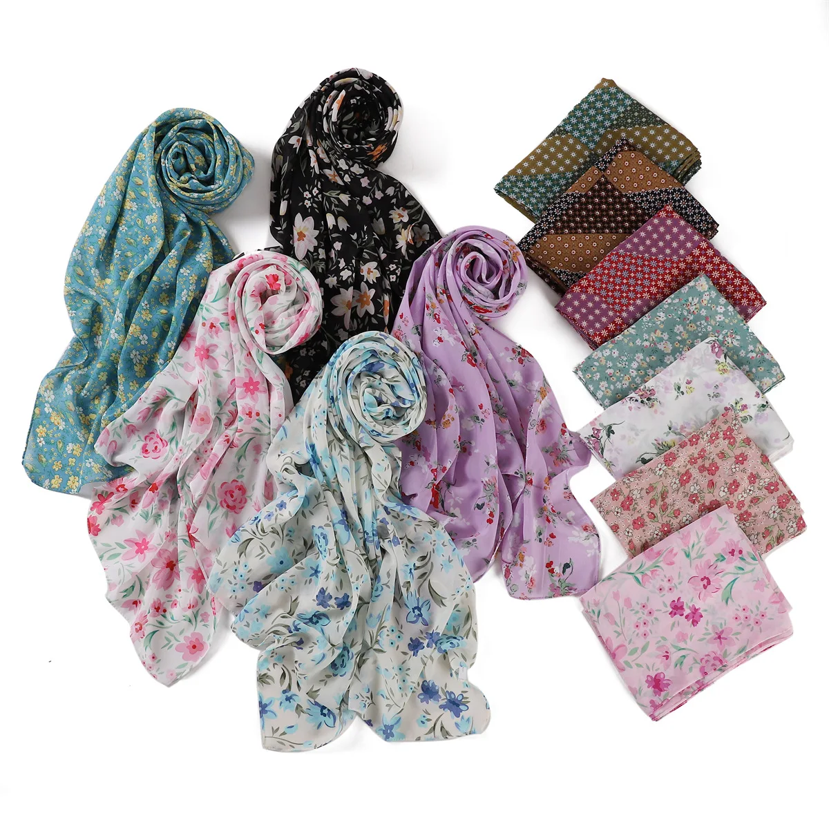 2024 New Style Flower Printed Chiffon Scarf Fashion Moslim Hijap Summer Beautiful Floral Long Bandana Turkiye Headscarf Wraps