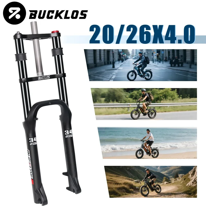 

BUCKLOS 20x4.0 Fat Bike Suspension Fork 26x4.0 9*135mm E-Bike Oil Spring Fork Travel 180mm Double Crown Snow Bike Coil Fork