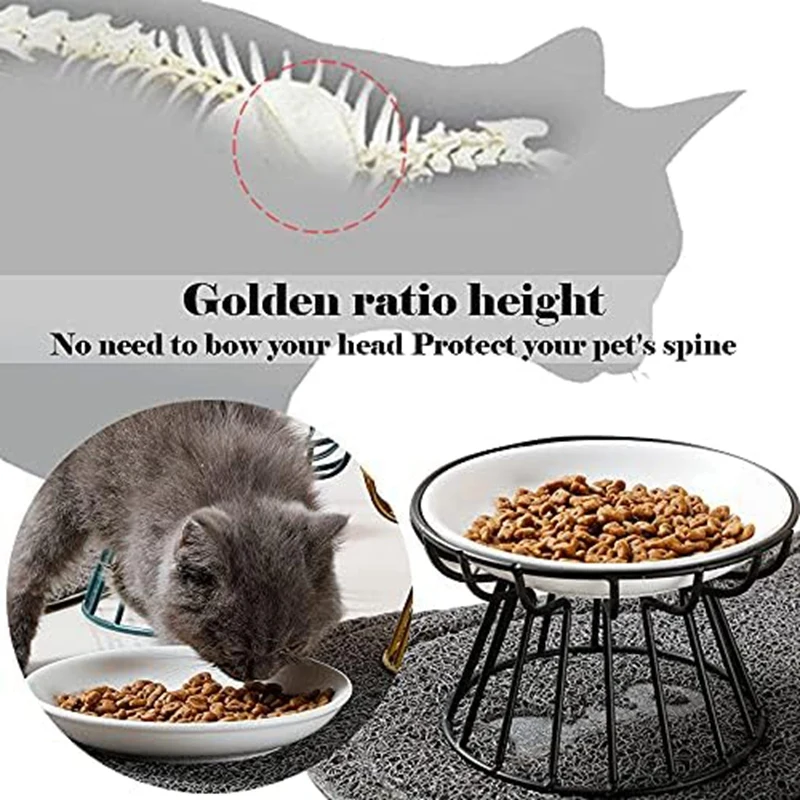 Cat-Bowls, Elevated Cat-Bowl, Raised Ceramic Cat-Dish With Metal Stand,Pet Water Or Food Feeding Station,Dishwasher Safe Durable