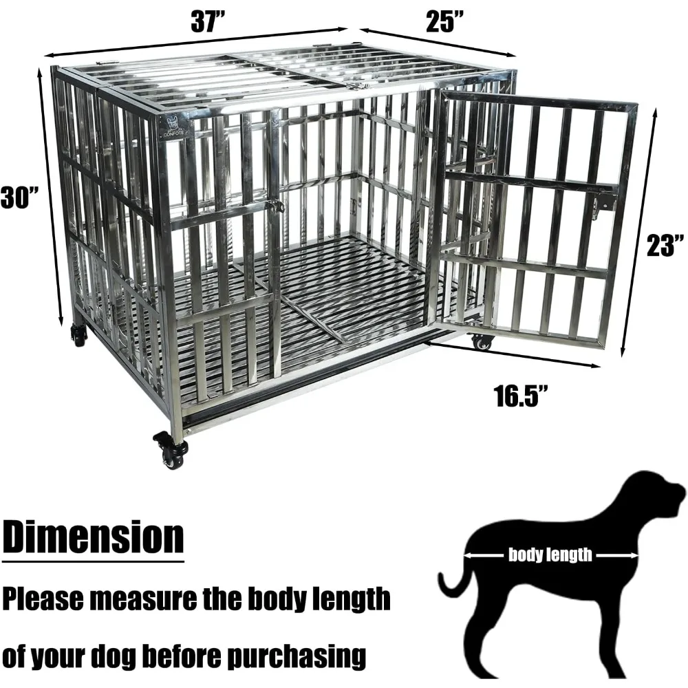 37 Inch Heavy Duty Stainless Steel Dog Cage High Anxiety Indestructible and Escape-Proof Dog Crate Kennel for Small Dogs Indoor