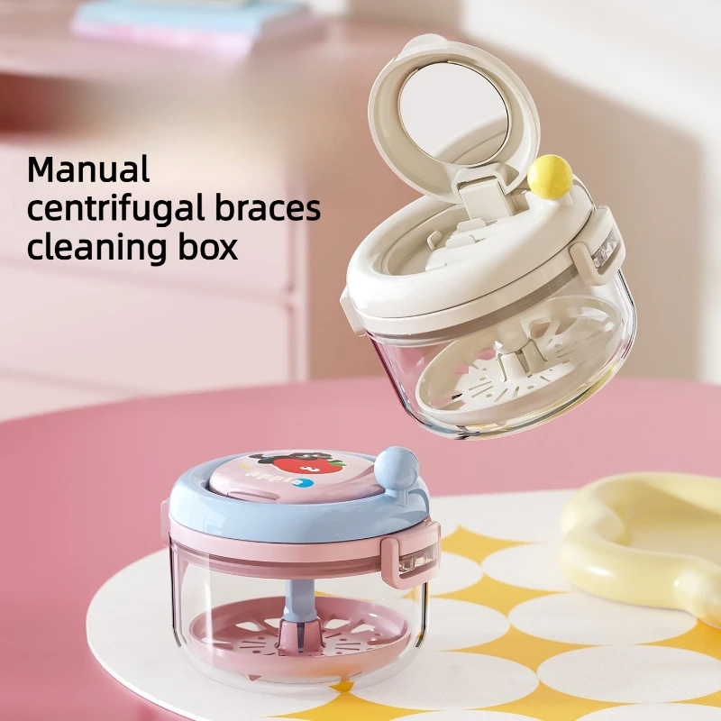Manual Centrifugal Aligner Cleaning Case Portable Orthodontic Retainer Storage Box With Mirror Denture Braces Wash Organizer