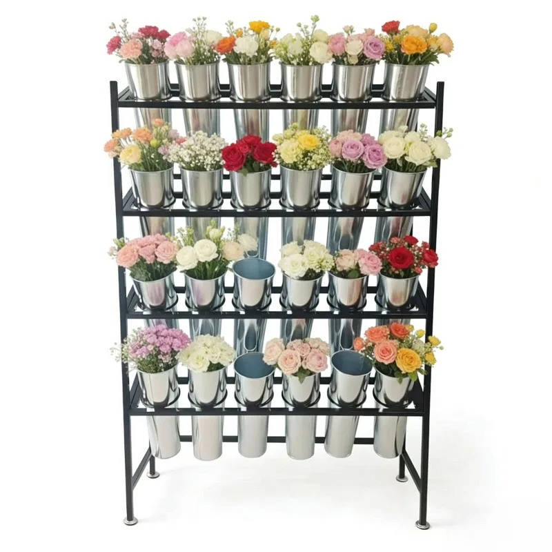Wrought iron multi-layer ladder flower bucket rack wedding shopping mall flower display thickened metal flower rack
