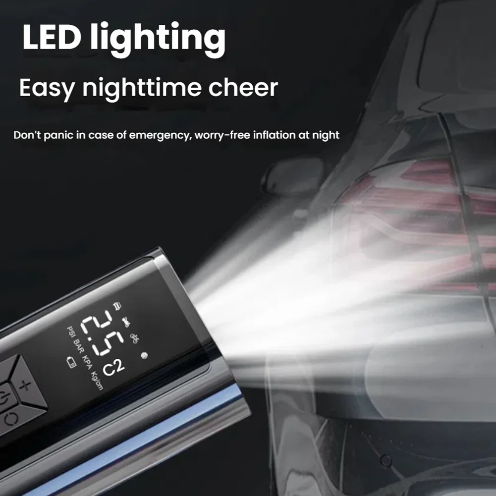 Portable Car Air Pump, 3-in-1 Emergency Flashlight & Power Bank, Fast Inflation Tire Inflator for Motorcycle/Bike/Car