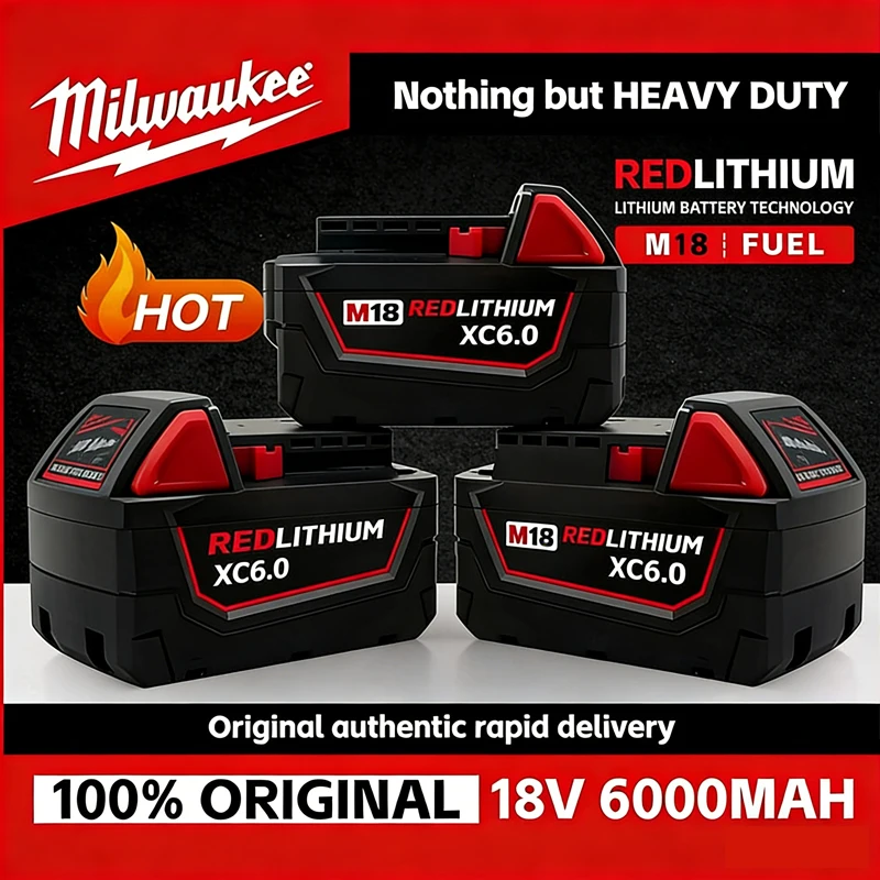 

100% new Milwaukee M18 6.0Ah 5.0Ah Battery, 18V RED Lithium-Ion Replacement Battery for 48-11-1860 2604-22 M18 Power Tools