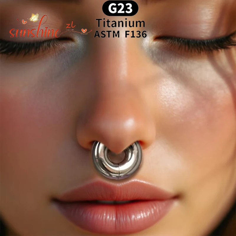 ASTM F136 Titan Großkaliber 4G 6G 8G 10G Einzelner Klappsegment-Creolenring Spiegel Septum Nasenpiercing Anodisiertes Körperpiercing – Detail 5