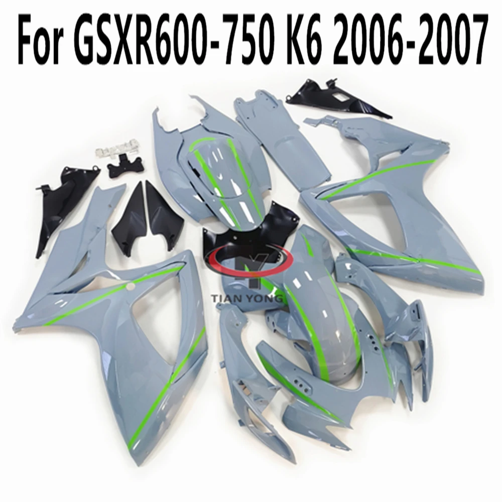 Motorcycle For Suzuki GSXR 600 750 GSXR600 GSXR750 2006-207 Full Fairing Kit Bodywork Cowling Bright Cement Gray Green Stripes