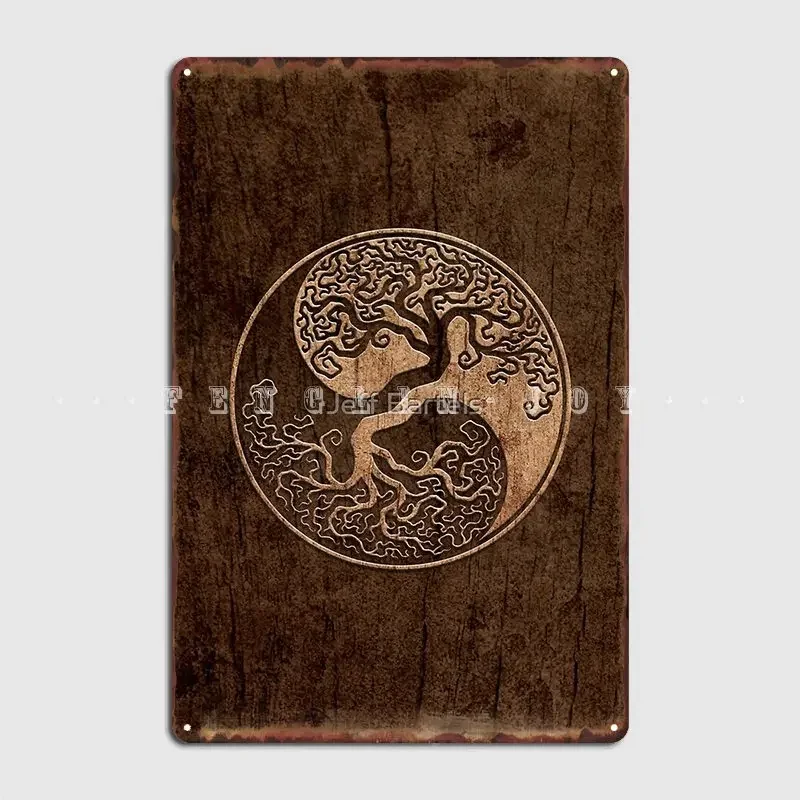 Rough Wood Grain Effect Tree Of Life Yin Yang Poster Metal Plaque Club Home Club Bar Classic Poster Tin Sign Poster