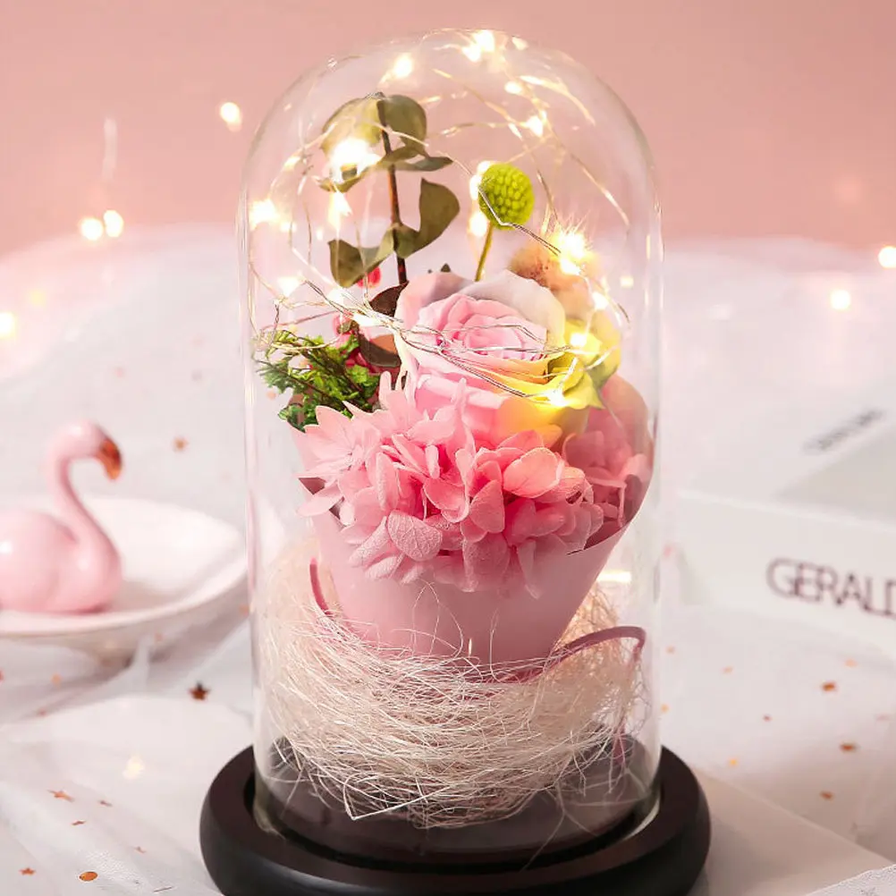 

Креативный светящийся LED-чехол для стабилизированной розы с деревянной подставкой, долговечный, неувядающий, для гостиной