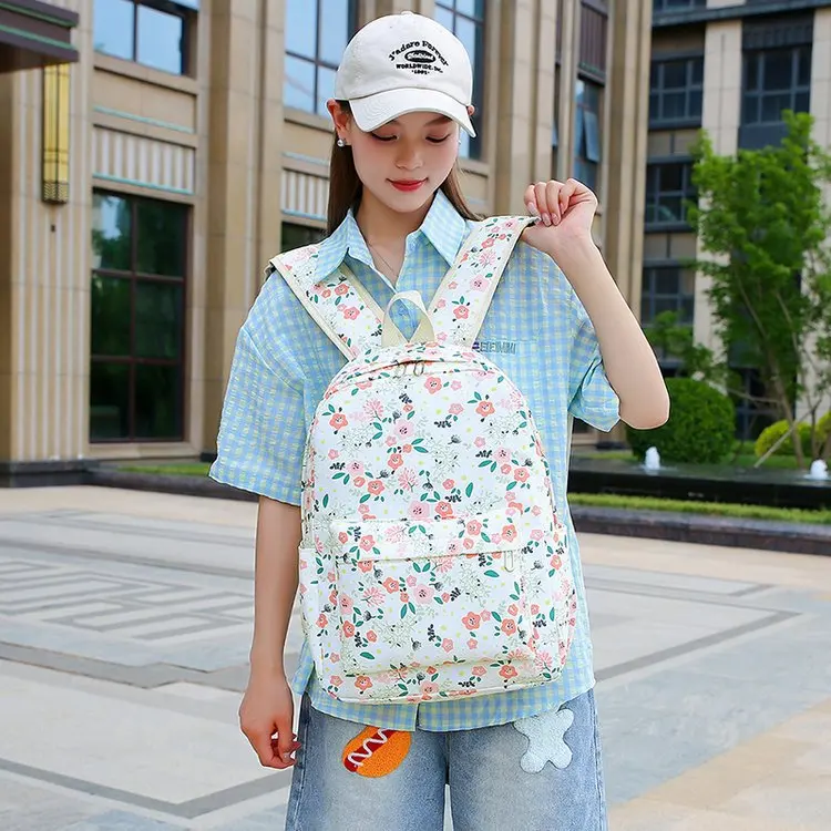 Girl High School Floral backpack Cute Lunch Bag For Girls&Boys Multi-function Backpack Primary 3 PCS/SET Schoolbag Print bookbag