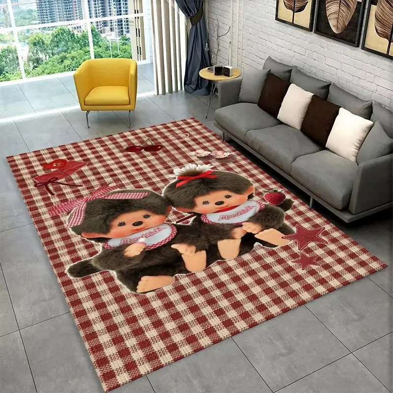HD M-Monchhichi Cute Cartoon Monkey Holiday Carpet Rug for Bedroom Living Room Sofa Home Decor,Game Area Rug Non-slip Floor Mat